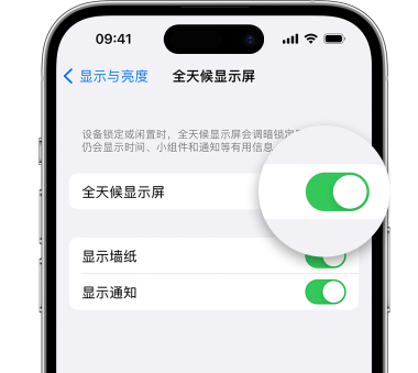 平果苹果15预约维修分享iPhone15如何设置全天候显示屏幕可见 